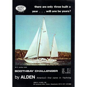 1971 Alden Boats Boothbay Challenger Sailing Yacht Vintage Print Ad 70s Wall Art